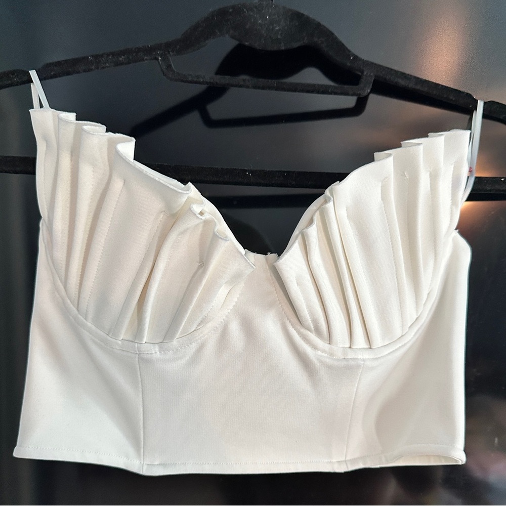 White Pleated Bustier Top